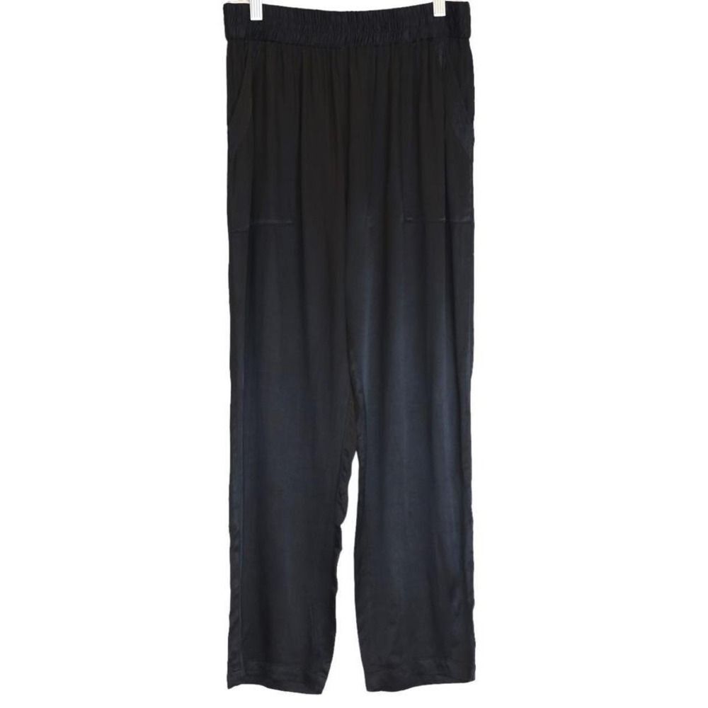 Raquel Allegra‎ Black Satin Straight-Leg Pants – Size Small